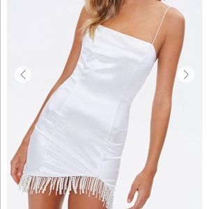 Faux Pearl Cami Mini White Dress